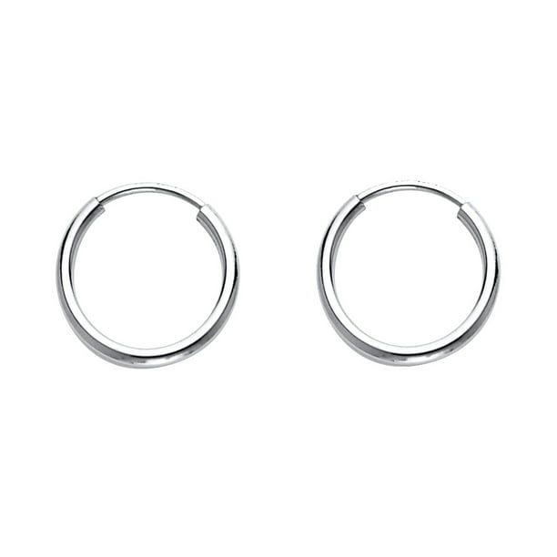 Round Hoops Solid 14k White Gold Diamond Cut Earrings Genuine Polished Classic Design 45 x 3 mm 
